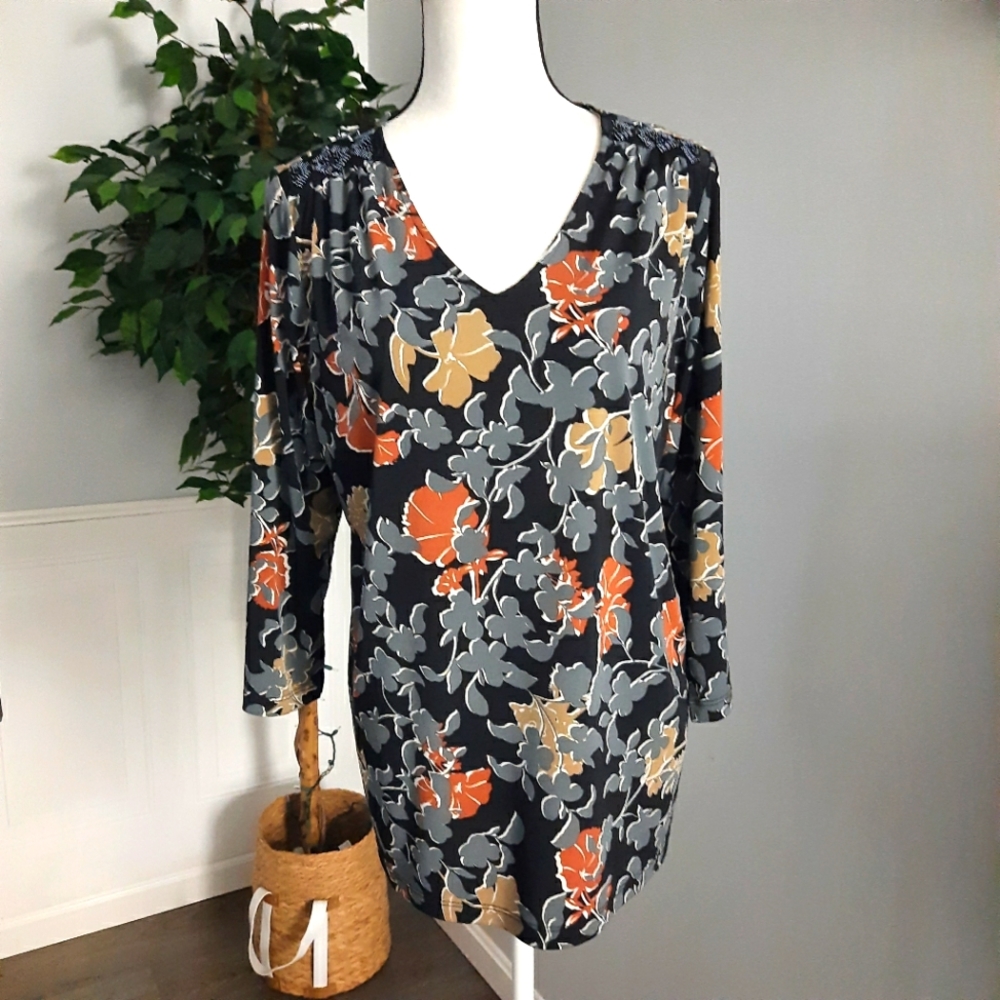 Floral Susan Graver blouse with beading - Large